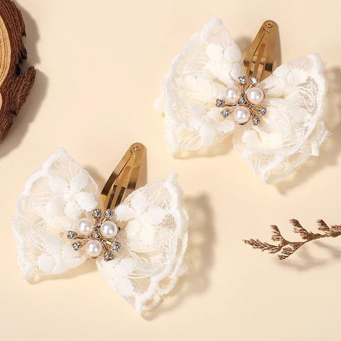 Ensemble de Pinces à Cheveux Nœud en Dentelle Enfants Künstliche Perles Strass Fleurs pour Filles Accessoires de Coiffure