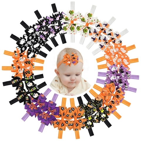 Halloween Baby Haaraccessoires Set Polyester Grosgrain Strik Hoofdbanden Voor Peuters Spook Pompoen Haarspelden Feestelijke Haaraccessoires