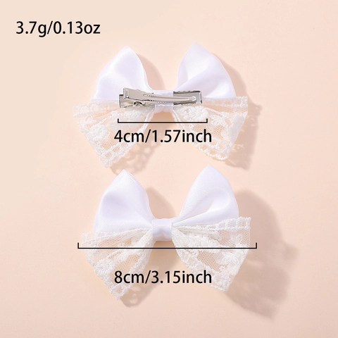 Molletta per Capelli a Fiocco in Raso e Pizzo Bianco Elegante Nastro Accessori per Capelli per Bambine Ragazze Festa Quotidiana