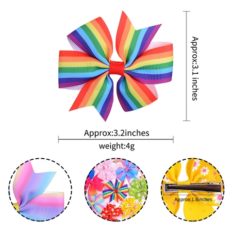 Assortimento di Fiocchi per Capelli in Nastro Grosgrain Fatti a Mano per Bambini Stampa Floreale Margherita Arcobaleno Sfumato Fermagli per Capelli