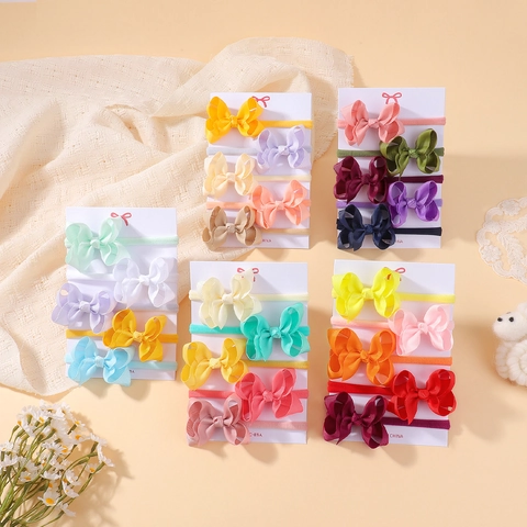 Assorted Colors Kids Bow Headbands Polyester Grosgrain Ribbon Elastic Hair Bands Handmade Baby Infants Hair Accessories Boutique Headwear
