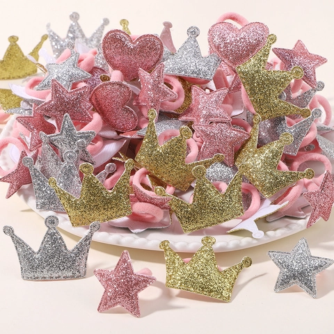 Simpatici Elastici per Capelli Glitterati per Bambini Cuore Corona Stella Paillettes Scintillanti Accessori per Capelli