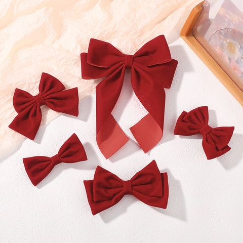 Pinza para el Pelo con Lazo de Terciopelo Rojo Vino Retro Francés para Niñas Mujeres Lazo Elegante Grande Accesorios para el Cabello