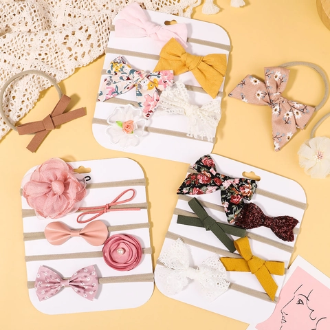 Diademas con Lazos para Bebé Niña Nailon Elástico Suave Floral Encaje Colección de Accesorios para el Cabello Hechos a Mano para Niños