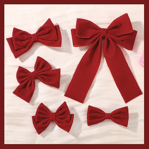 Pinza para el Pelo con Lazo de Terciopelo Rojo Vino Retro Francés para Niñas Mujeres Lazo Elegante Grande Accesorios para el Cabello
