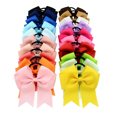 Boutique Grosgrain Ribbon Hair Bows For Girls Kids Handmade Solid Color Elastic Hair Ties Fashion Headwear Accessories