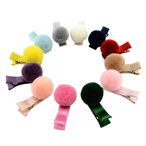 Sweet Kids Hair Clips Set Colorful Pom Pom Ball Ribbon Wrapped Alligator Clips Furry Hairpins For Girls Daily Accessories