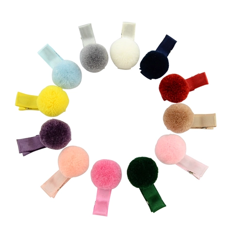 Sweet Kids Hair Clips Set Colorful Pom Pom Ball Ribbon Wrapped Alligator Clips Furry Hairpins For Girls Daily Accessories