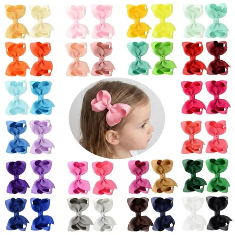 Handmade Grosgrain Ribbon Bow Hair Clips For Kids Girls Fashion Solid Colors Boutique Alligator Hairpins Hair Accessories
