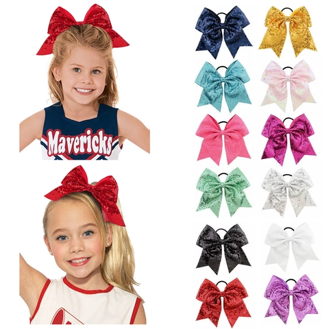 Große Pailletten Schleife Haargummis Für Mädchen Cheerleading Haarschmuck Elastische Band Schleife Pferdeschwanz Halter