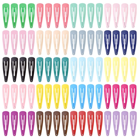 Multicolor Metal Snap Hair Clips Set For Kids 5CM Waterdrop Hairpins Candy Color Spray Paint BB Clips Girls Hair Accessories