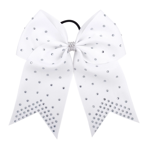 Large Grosgrain Ribbon Rhinestone Cheerleading Bow Hair Tie For Kids Girls Swallowtail Bowknot Elastic Hair Ring Accessory
