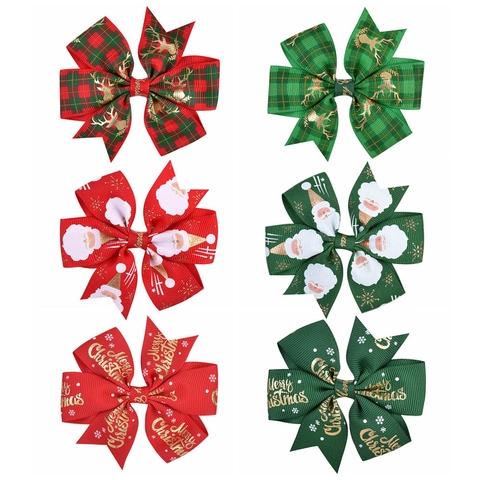 Fiocchi per Capelli Natalizi per Bambini in Nastro Grosgrain con Babbo Natale Renna e Motivo scozzese per Ragazze Accessori per Feste