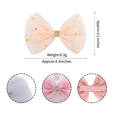 Dreamy Tulle Bow Hair Clip For Women Girls Star Moon Sequin Pattern Glitter Mesh Hair Accessories Metal Duckbill Clip Headwear