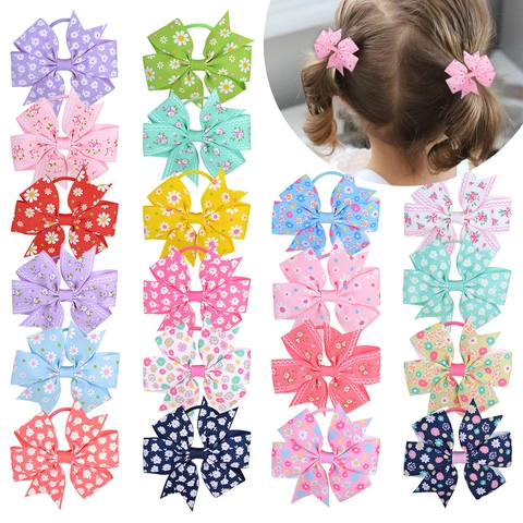 Chouchous à Nœud en Ruban Gros-grain Floral Faits à la Main pour Filles Enfants Nœud Papillon Motif Marguerite