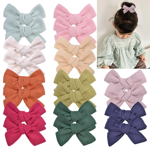Handmade Cotton Linen Bowknot Hair Clips For Kids Girls Boutique Fabric Hair Accessories Western Style Hair Pins Hair Barrettes