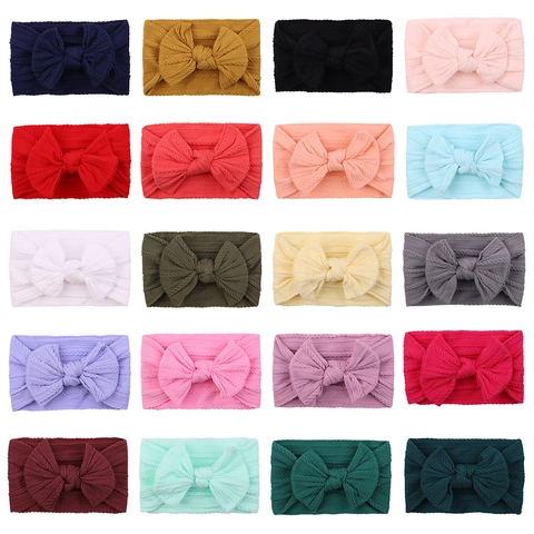 Baby Girl Nylon Headbands Soft Ribbed Cable Knit Bow Hair Bands Elastic Turban Headwraps For Newborn Infants Toddlers