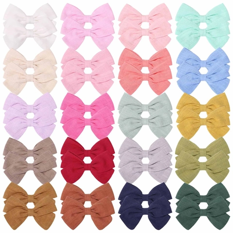 Handmade Slub Cotton Bow Hair Clips Set For Girls Kids Fresh Academy Style Solid Color Small Bow Barrettes Hair Accessories
