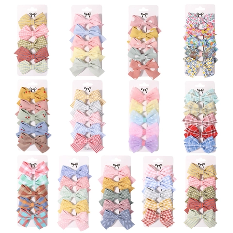 Ensemble de Barrette Cheveux Nœud Enfants Motif Plaid Floral Pois Doux Mignon Filles Bébé Accessoires de Coiffure Quotidiens