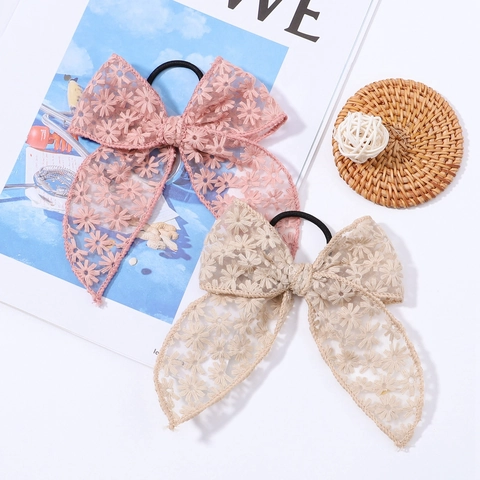 Spitze Bestickt Schleife Haargummi Blumen Süß Band Pferdeschwanz Halter Für Damen Mädchen Elegant Netzgewebe Haarschmuck