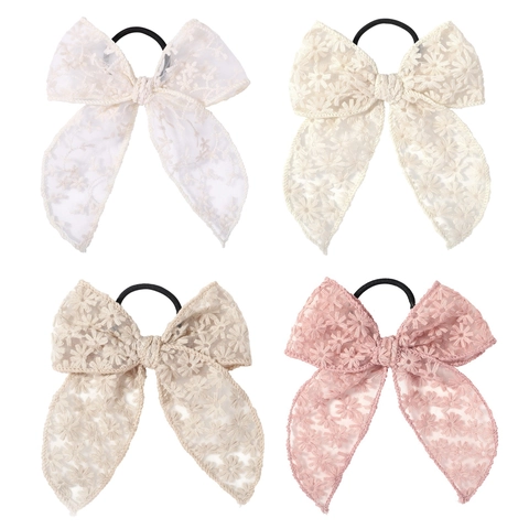 Spitze Bestickt Schleife Haargummi Blumen Süß Band Pferdeschwanz Halter Für Damen Mädchen Elegant Netzgewebe Haarschmuck