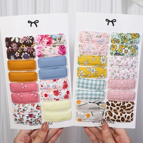 Fermagli per Capelli BB in Tessuto Ricamato a Mano per Ragazze Bambini Motivo Floreale Leopardato Plaid Dolce Stile Pastorale Accessori per Capelli