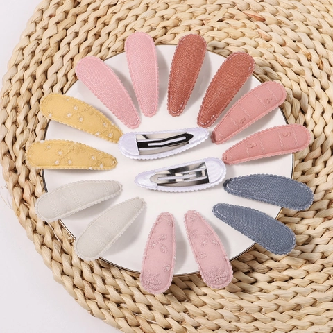 Cute Girls Embroidery Floral Fabric BB Hair Clips Handmade Scalloped Edge Cloth Wrapped Metal Snap Clips Hair Accessories For Kids Baby Toddler