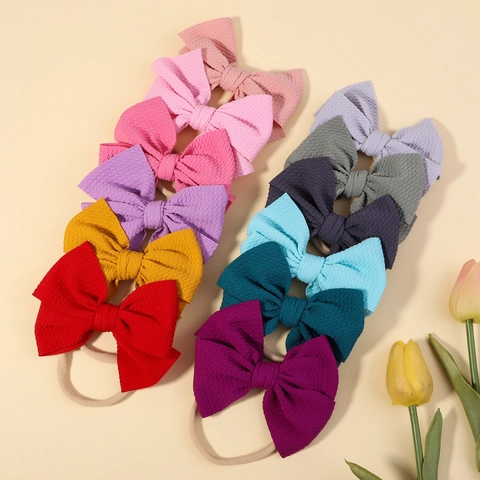 Handgemaakte Baby Meisje Hoofdband Nylon Hoge Elasticiteit Wafelstructuur Grote Strik Hoofdband Zacht Pasgeborenen Kinderen Haaraccessoires