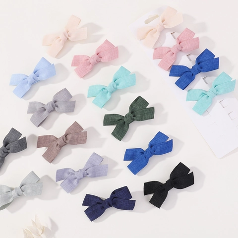 Handmade Bow Hair Clips For Toddler Baby Girls Solid Color Fabric Texture Hairpins Sweet Princess Style Hair Accessories