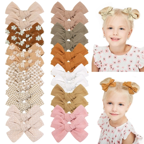 Fermagli per Capelli a Fiocco in Tessuto Fatti a Mano per Bambine Ricamati Floreali Plaid Pois Clip a Becco d'Anatra Accessori per Capelli