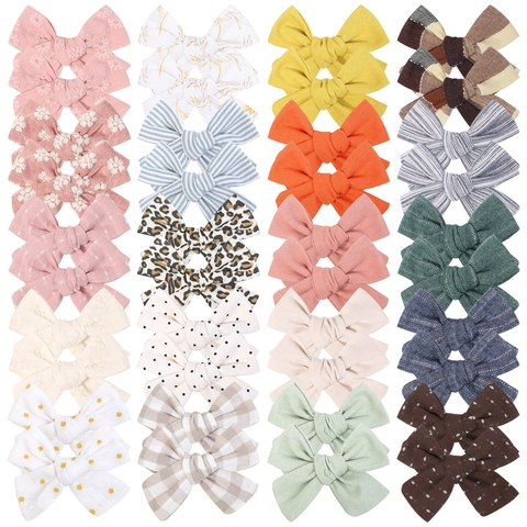Handmade Fabric Bow Hair Clips for Kids Girls Embroidery Floral Plaid Polka Dot Duckbill Clips Sweet Hair Accessories