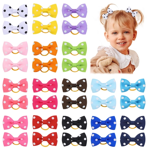 Kinder Grosgrain Ripsband Schleife Haargummi Punktmuster Handgemacht Scrunchy Pferdeschwanz Halter Für Mädchen Kids Kopfschmuck