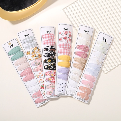 Fabric Covered Metal BB Hair Clips Set For Girls Kids Floral Plaid Polka Dot Embroidery Snap Barrettes Side Clips Accessory