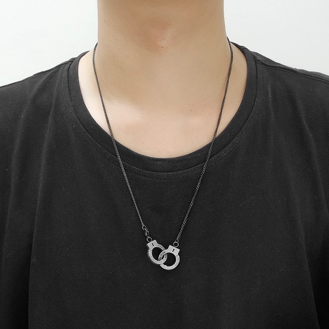 Punk Titanium Steel Handcuff Pendant Necklace Bracelet For Men Women Hip Hop Streetwear Jewelry Engraved Couple Gift