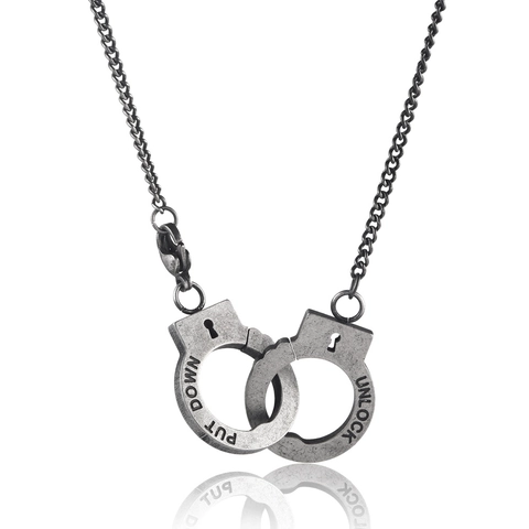 Punk Titanium Steel Handcuff Pendant Necklace Bracelet For Men Women Hip Hop Streetwear Jewelry Engraved Couple Gift