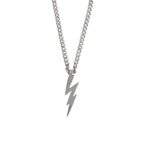 Stainless Steel Lightning Bolt Pendant Necklace Hip Hop Punk Curb Chain For Men Women Silver Jewelry Gift
