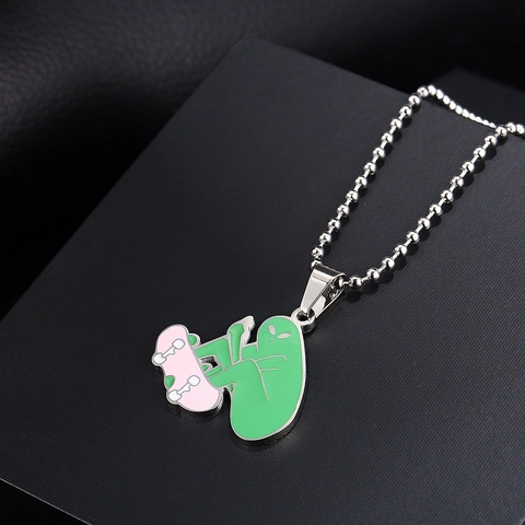 Hip Hop Alien On Skateboard Pendant Necklace Titanium Steel Colorful Enamel Streetwear Jewelry For Men Women Funny Gift