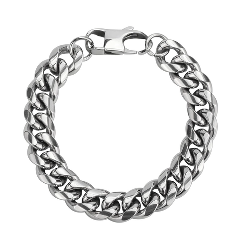 Men's Hip Hop 12mm Titanium Steel Cuban Link Bracelet Heavy Polished Stainless Steel Curb Chain Silver Streetwear Jewelry