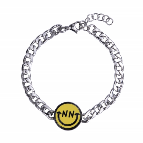 Edelstahl Panzerkette Armband Halskette Mit Gelbem Smiley Gesicht Anhänger Trendiger Hip Hop Schmuck Für Herren Damen