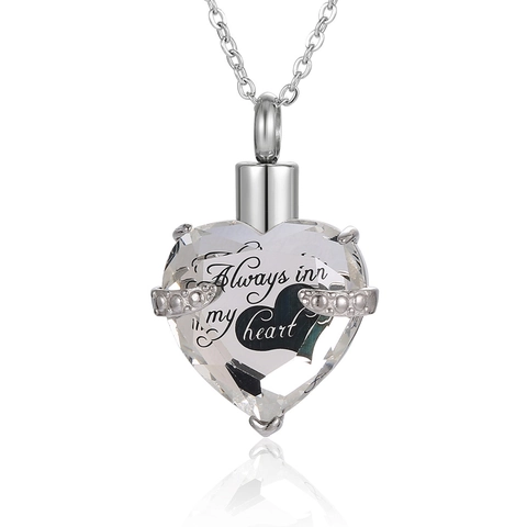 Titanium Steel Heart Urn Necklace For Ashes Birthstone Memorial Pendant Always In My Heart Engraved Cremation Jewelry For Women