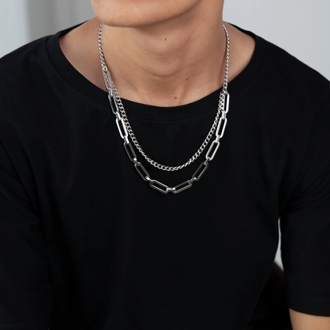 Titanstahl Doppelschicht Spleißen Halskette Hip Hop Minimalistisch Panzerkette Büroklammerkette Lagenlook Choker Unisex