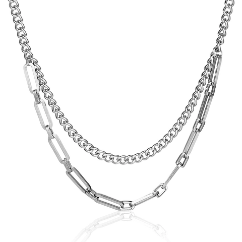 Titanstahl Doppelschicht Spleißen Halskette Hip Hop Minimalistisch Panzerkette Büroklammerkette Lagenlook Choker Unisex