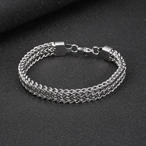 Bracciale Unisex in Acciaio al Titanio a Doppio Strato con Catena Intrecciata Stile Punk Pesante Gioielli Regalo per Uomo Donna