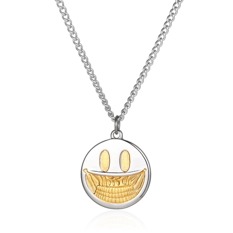 Hip Hop Skull Smile Pendant Necklace Titanium Steel Two Tone Gold Silver Medallion Streetwear Jewelry For Men Women
