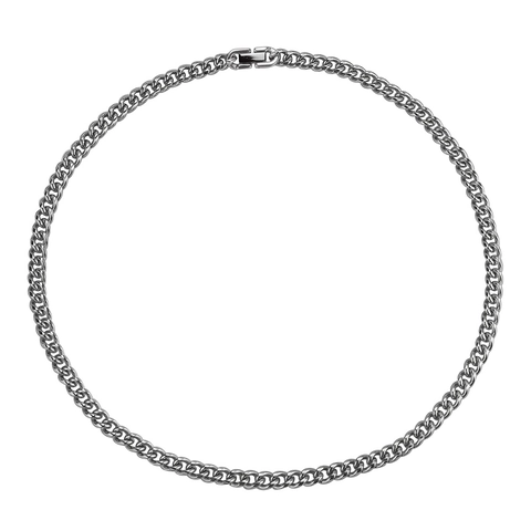 Collar de Eslabones Cubanos de Acero de Titanio para Hombres Mujeres Hip Hop Retro Cadena Pulida Color Plata Joyería