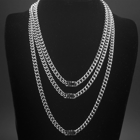 Collar de Eslabones Cubanos de Acero de Titanio para Hombres Mujeres Hip Hop Retro Cadena Pulida Color Plata Joyería