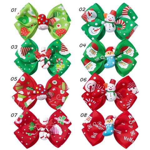 Pinces à Cheveux Nœud de Noël pour Enfants Père Noël Bonhomme de Neige Mignon Ruban Gros-Grain Imprimé Fait à la Main Accessoires de Fête