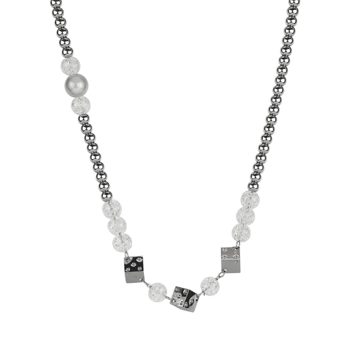 Collier Hip Hop en Acier Titane avec Pendentif en Forme de Dé pour Hommes Femmes Street Style Perle Artificielle Perle en Verre Chaîne à Billes