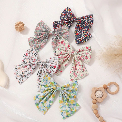 Girls Floral Bow Hair Clips Japanese Style Pastoral Print Ribbon Butterfly Hairpin Kids Sweet Fashion Hair Accessories