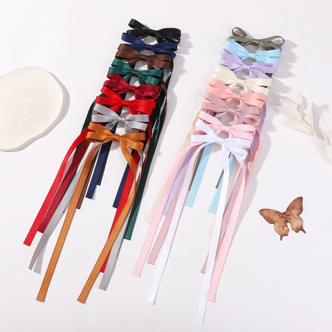 Kids Long Streamer Bow Hair Clip For Girls Elegant Satin Look Polyester Cotton Ribbon Bowknot Alligator Clip Hair Accessory
